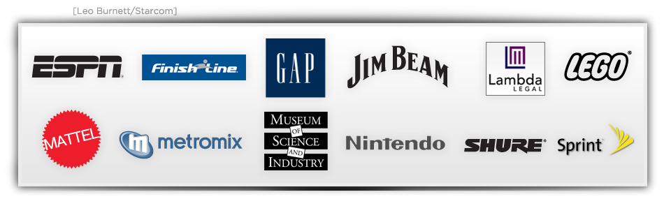 Sean Frangella brand experience - Finish Line Gap Jim Beam Lambda Legal Lego Mattel Metromix Museum of Science and Industry Nintendo Shure Sprint Wii